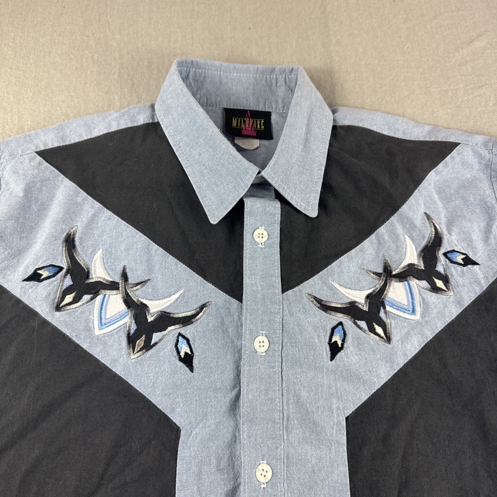 Vintage Wildfire Western Yoke Shirt Mens M Blue Long Sleeve Button Up Cowboy